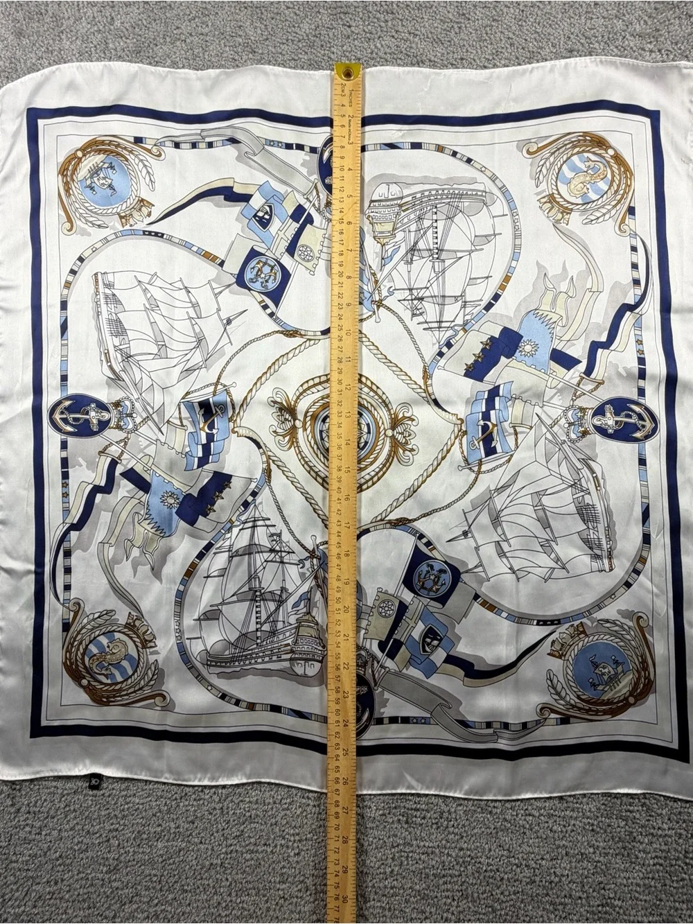Source Unknown Nautical-Print Silk-Feel Neck Scarf in White, Navy & Gold